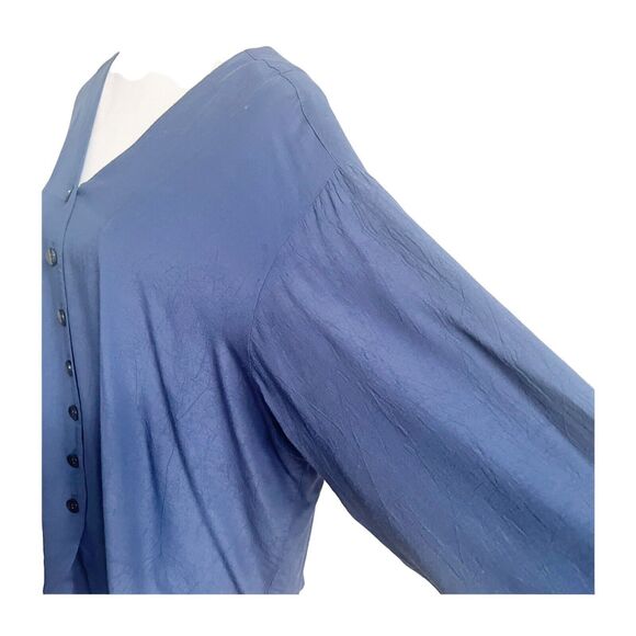 Express Button Front Relaxed Lagenlook Navy Tunic Size Large Minimalist - Picture 10 of 12